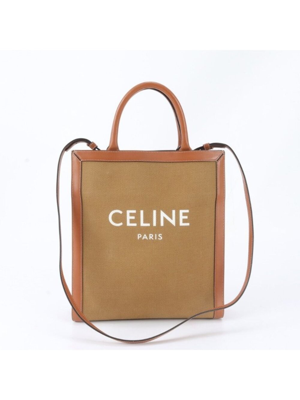 Celine Vertical Cabas Leather Canvas 2-Way Shoulder Bag Crossbody